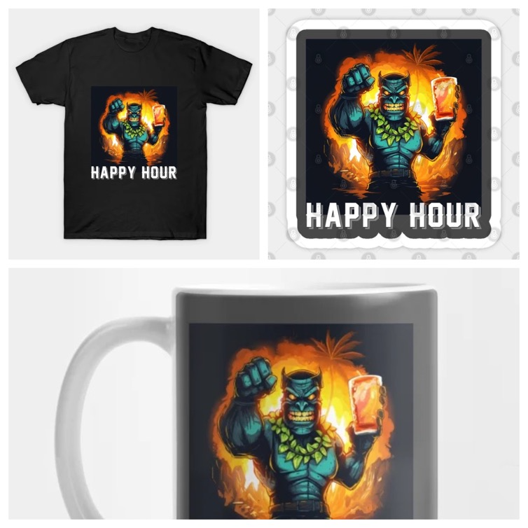 Tiki Happy Hour Design, with White Lettering T-Shirt